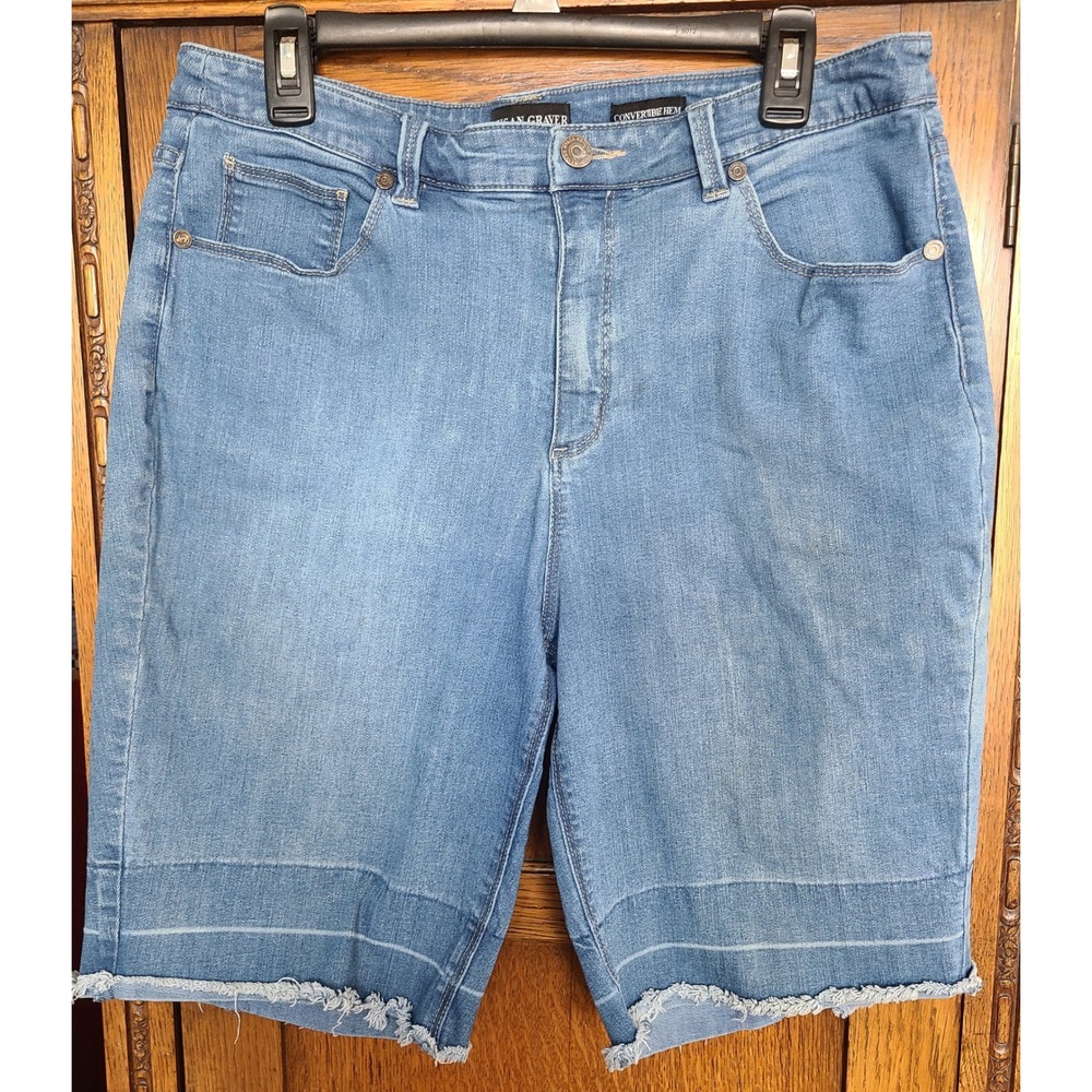 Susan Graver Jeans Women 16 Blue Convertible Hem Frayed Bermuda Shorts A494427
